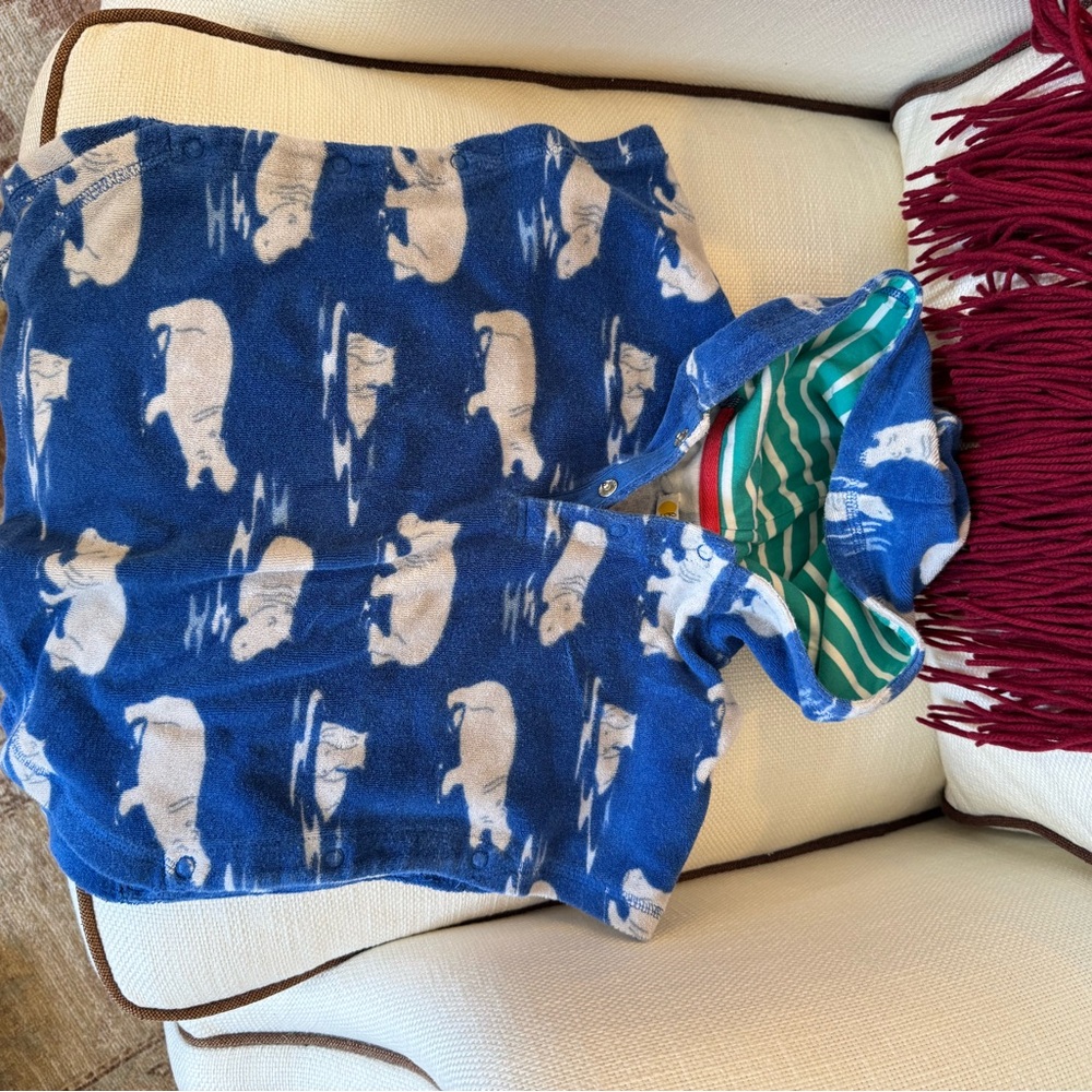 Baby Boden Terry Swim Cover Up, blue Hippo Print, 6-12 mo